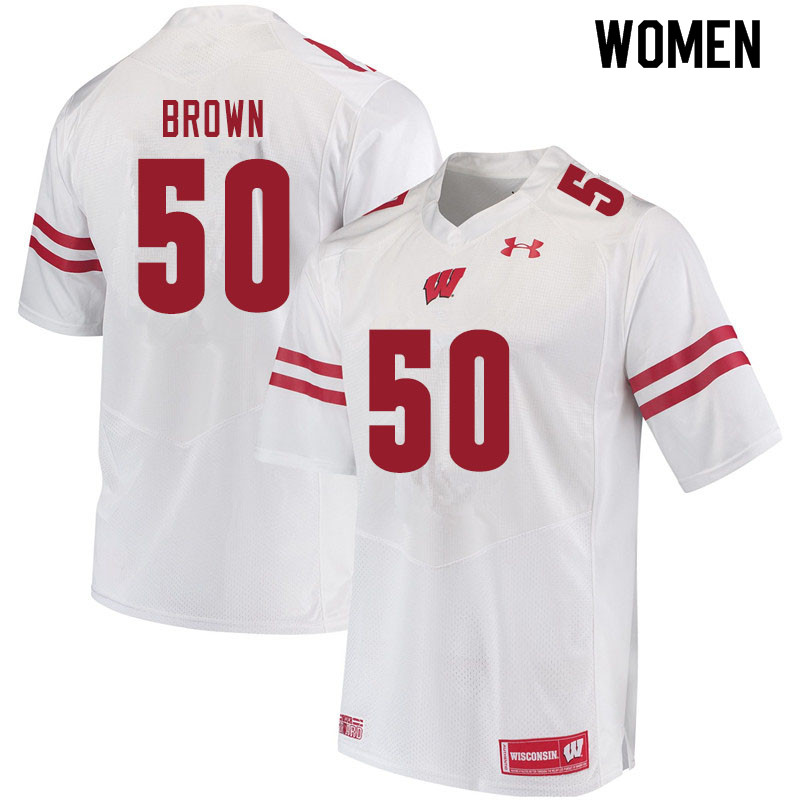 Wisconsin Badgers Women's #50 Logan Brown NCAA Under Armour Authentic White College Stitched Football Jersey HP40L84NC